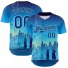 Custom Blue Royal-Ice Blue 3D Pattern Design New York Cityscape Statue Of Liberty Authentic Baseball Jersey