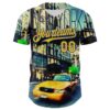 Custom Green Gold-Thunder Blue 3D Pattern Design New York Cityscape Statue Of Liberty Authentic Baseball Jersey