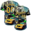 Custom Green Gold-Thunder Blue 3D Pattern Design New York Cityscape Statue Of Liberty Authentic Baseball Jersey