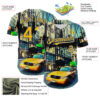 Custom Green Gold-Thunder Blue 3D Pattern Design New York Cityscape Statue Of Liberty Authentic Baseball Jersey