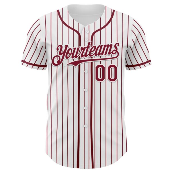 Custom White Crimson Pinstripe Crimson 3D Pattern Design New York Cityscape Authentic Baseball Jersey
