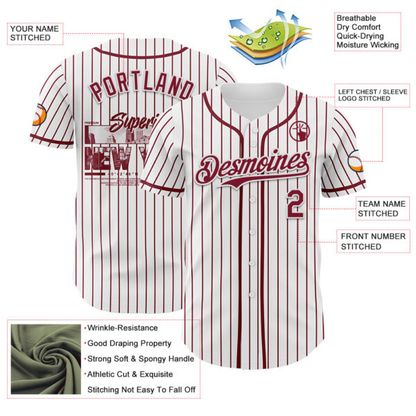 Custom White Crimson Pinstripe Crimson 3D Pattern Design New York Cityscape Authentic Baseball Jersey