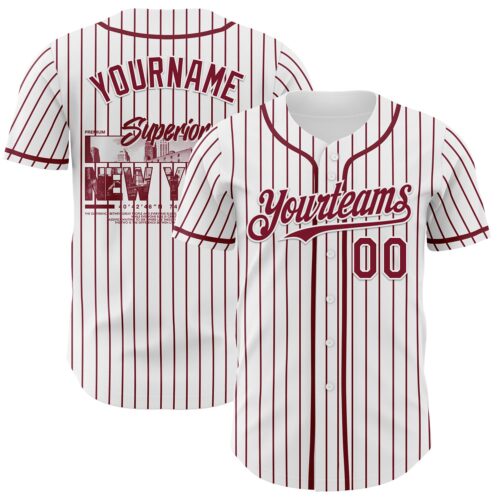 3DPattern8169 Custom White Crimson Pinstripe Crimson 3D Pattern Design New York Cityscape Authentic Baseball Jersey