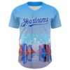 Custom Blue Thunder Blue-White 3D Pattern Design Boston Cityscape Skyline Authentic Baseball Jersey