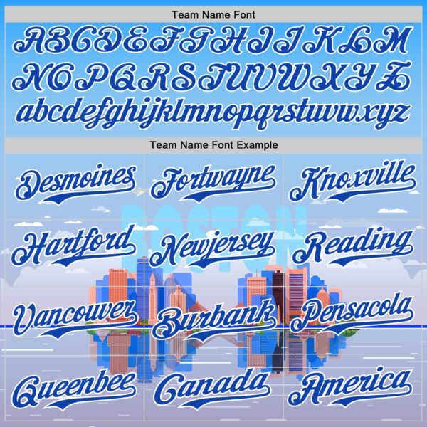 Custom Blue Thunder Blue-White 3D Pattern Design Boston Cityscape Skyline Authentic Baseball Jersey