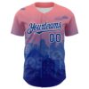 Custom Pink Royal Blue-White 3D Pattern Design Boston Cityscape Sunset Authentic Baseball Jersey