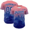Custom Pink Royal Blue-White 3D Pattern Design Boston Cityscape Sunset Authentic Baseball Jersey