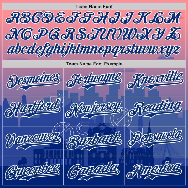 Custom Pink Royal Blue-White 3D Pattern Design Boston Cityscape Sunset Authentic Baseball Jersey