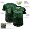 Custom Black White-Grass Green 3D Pattern Design Boston Cityscape Shamrock Authentic St. Patrick's Day Baseball Jersey