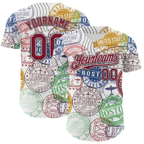 3DPattern8175 Custom White Crimson-Black 3D Pattern Design Boston Cityscape Stamp Authentic Baseball Jersey