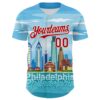 Custom Blue Red-White 3D Pattern Design Philadelphia Cityscape Skyline Authentic Baseball Jersey