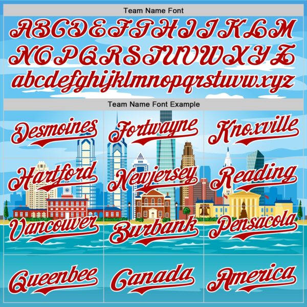 Custom Blue Red-White 3D Pattern Design Philadelphia Cityscape Skyline Authentic Baseball Jersey