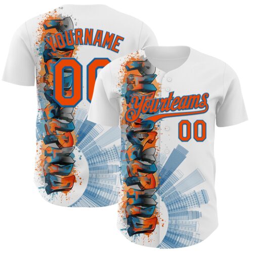 3DPattern8178 Custom White Orange-Blue 3D Pattern Design Philadelphia Cityscape Skyline Authentic Baseball Jersey