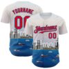 Custom White Fire Red-Blue 3D Pattern Design Detroit Cityscape Skyline Authentic Baseball Jersey