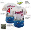 Custom White Fire Red-Blue 3D Pattern Design Detroit Cityscape Skyline Authentic Baseball Jersey