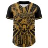 Custom Black Old Gold 3D Pattern Design Detroit Cityscape Steampunk Engine Bull Authentic Baseball Jersey
