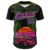 Custom Black Royal Green Fire Red-White 3D Pattern Design Detroit Cityscape Muscle Car Engine Authentic Baseball Jersey