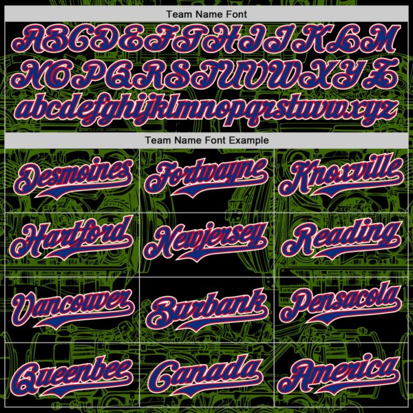 Custom Black Royal Green Fire Red-White 3D Pattern Design Detroit Cityscape Muscle Car Engine Authentic Baseball Jersey