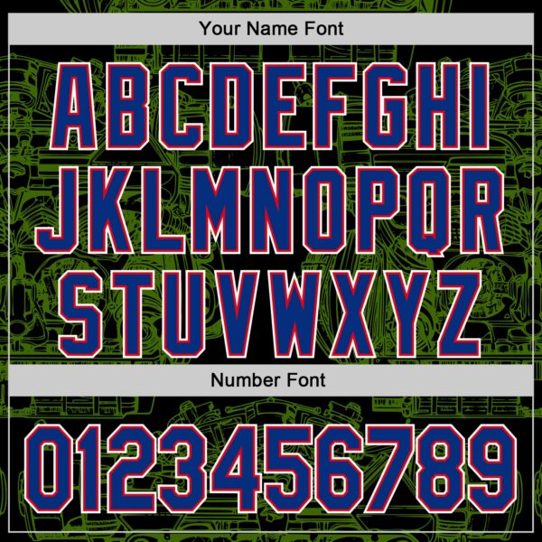 Custom Black Royal Green Fire Red-White 3D Pattern Design Detroit Cityscape Muscle Car Engine Authentic Baseball Jersey