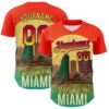 Custom Orange Green Yellow-Dark Purple 3D Pattern Design Gradient Miami Cityscape Sunset Authentic Baseball Jersey