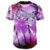 Custom Purple White-Dark Purple 3D Pattern Design Gradient Miami Cityscape Hawaii Tropical Palm Tree Authentic Baseball Jersey