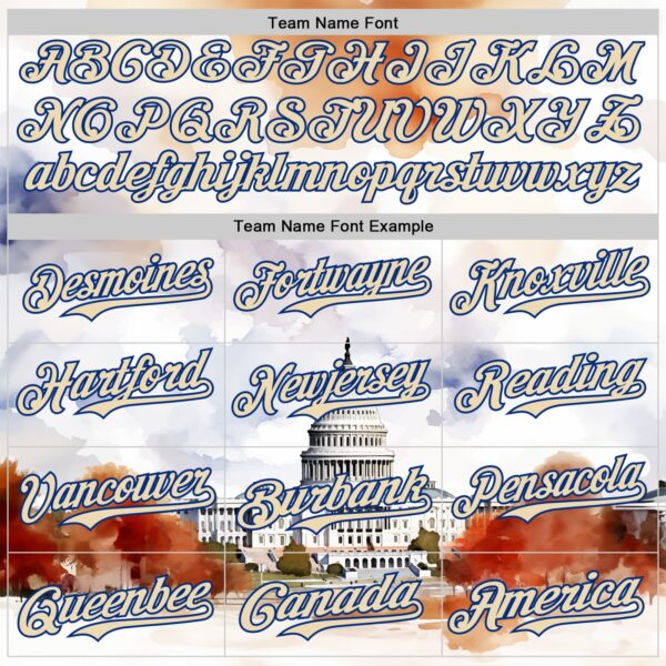 Custom White Cream-Royal 3D Pattern Design Washington Cityscape United States Capitol Authentic Baseball Jersey