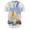 Custom White Sky Blue-Light Pink 3D Pattern Design Orlando Cityscape Skyline Authentic Baseball Jersey