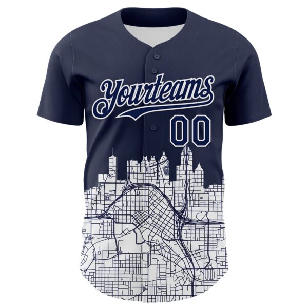 Custom Navy White 3D Pattern Design Atlanta Cityscape Urban Map Authentic Baseball Jersey