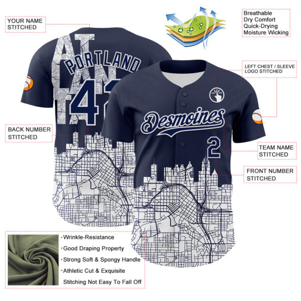 Custom Navy White 3D Pattern Design Atlanta Cityscape Urban Map Authentic Baseball Jersey