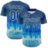 Custom Blue Royal-White 3D Pattern Design Atlanta Cityscape Fireworks Authentic Baseball Jersey