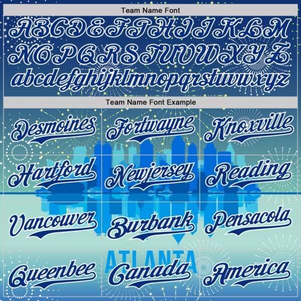 Custom Blue Royal-White 3D Pattern Design Atlanta Cityscape Fireworks Authentic Baseball Jersey