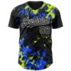 Custom Black Royal Neon Green-White Splash Authentic Baseball Jersey