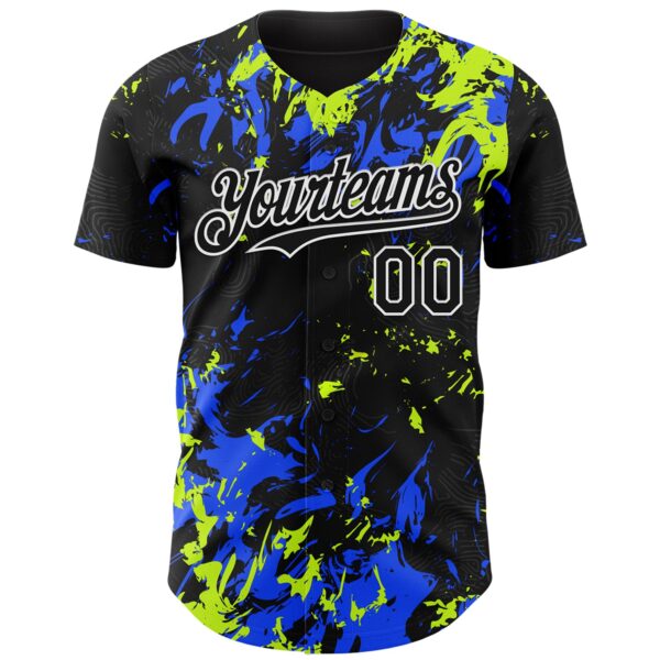 Custom Black Royal Neon Green-White Splash Authentic Baseball Jersey