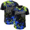 Custom Black Royal Neon Green-White Splash Authentic Baseball Jersey