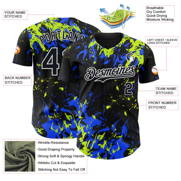 Custom Black Royal Neon Green-White Splash Authentic Baseball Jersey