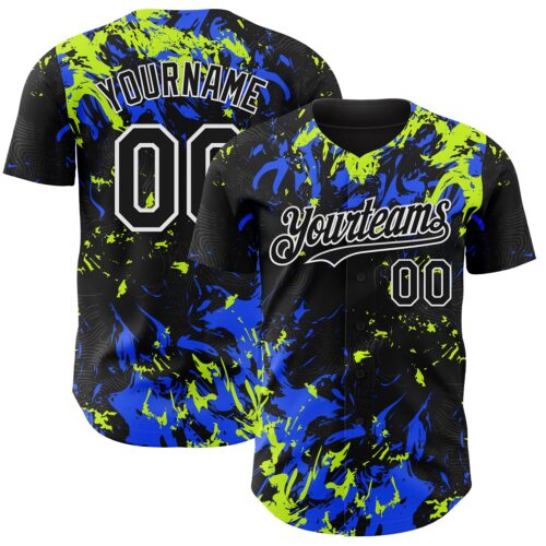Custom Black Royal Neon Green-White Splash Authentic Baseball Jersey