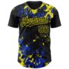 Custom Black Thunder Blue-Light Yellow Splash Authentic Baseball Jersey