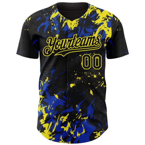 Custom Black Thunder Blue-Light Yellow Splash Authentic Baseball Jersey