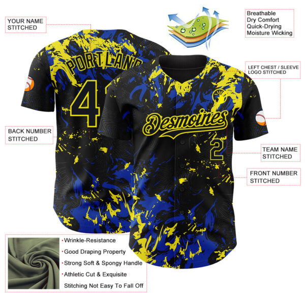 Custom Black Thunder Blue-Light Yellow Splash Authentic Baseball Jersey