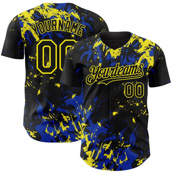 Custom Black Thunder Blue-Light Yellow Splash Authentic Baseball Jersey