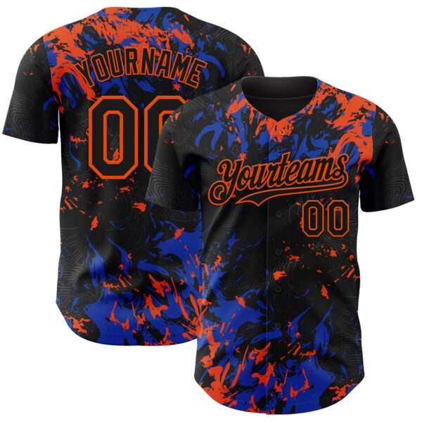 Custom Black Thunder Blue-Orange Splash Authentic Baseball Jersey