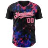Custom Black Neon Pink Thunder Blue-White Splash Authentic Baseball Jersey