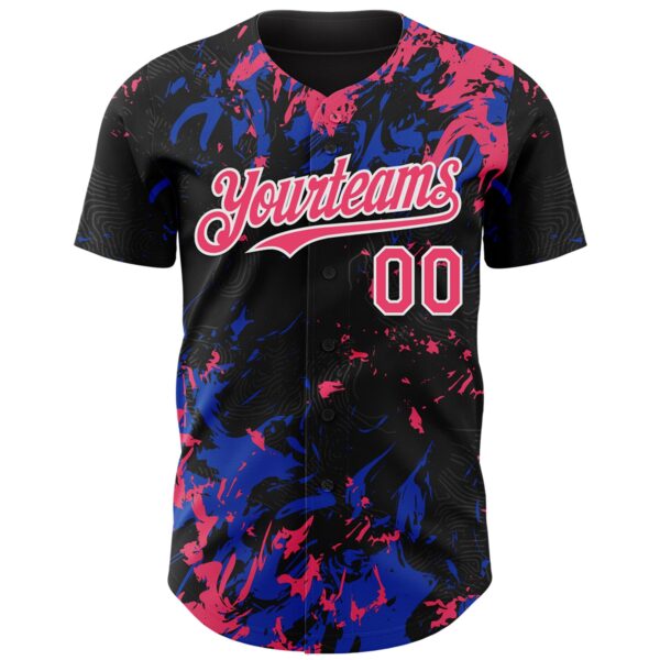 Custom Black Neon Pink Thunder Blue-White Splash Authentic Baseball Jersey
