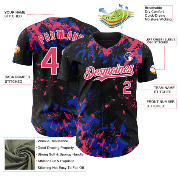 Custom Black Neon Pink Thunder Blue-White Splash Authentic Baseball Jersey