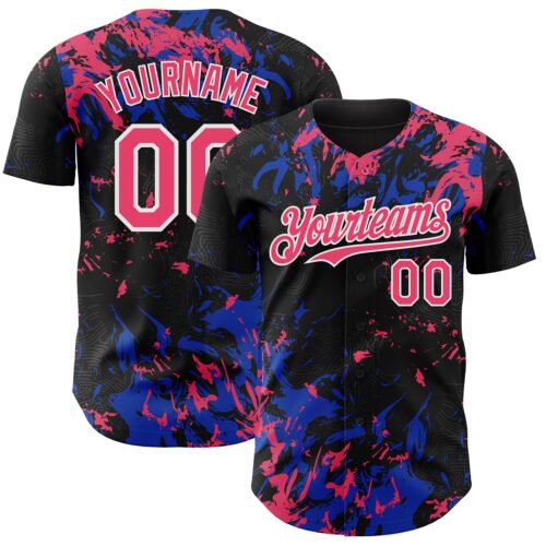 Custom Black Neon Pink Thunder Blue-White Splash Authentic Baseball Jersey