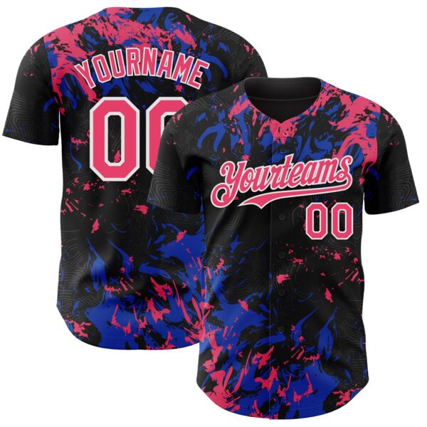 Custom Black Neon Pink Thunder Blue-White Splash Authentic Baseball Jersey