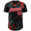 Custom Black Fire Red Midnight Green-White Splash Authentic Baseball Jersey
