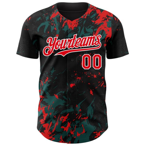 Custom Black Fire Red Midnight Green-White Splash Authentic Baseball Jersey