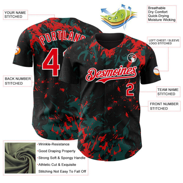 Custom Black Fire Red Midnight Green-White Splash Authentic Baseball Jersey