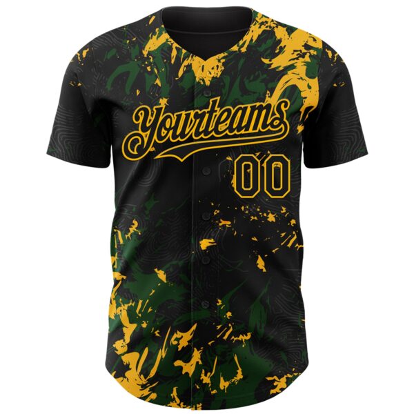 Custom Black Green-Gold Splash Authentic Baseball Jersey